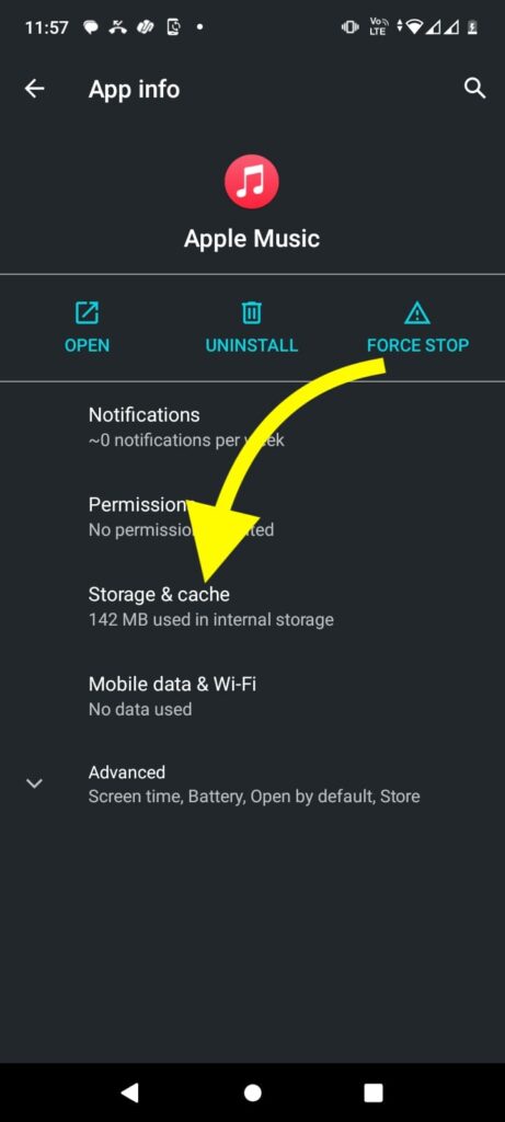 apple music storage and cache settings android