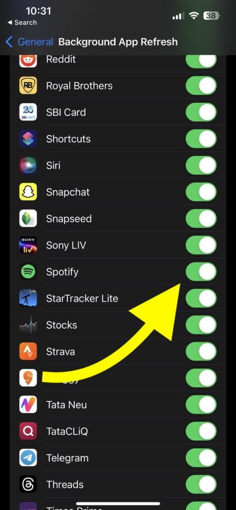 enable background app refresh for spotify