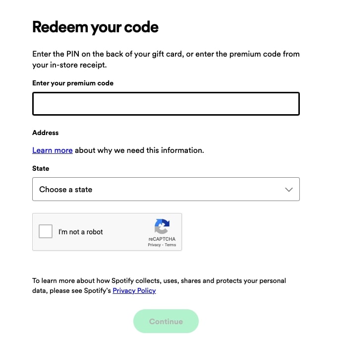 how to redeem spotify gift card