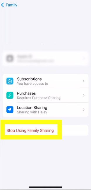 stop using family sharing