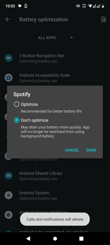 turn off battery optimization for spotify